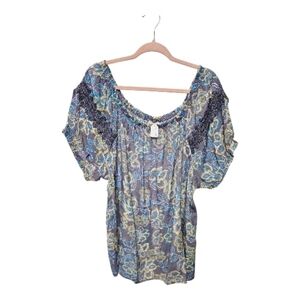 Chic Floral Women's Blouse in Blue and Yellow